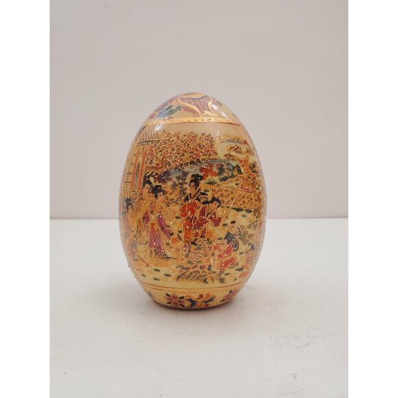 Vintage Hand Painted Satsuma Ceramic Egg - Vintage Satsuma Royal Cloisonne Style - Picture 1 of 10